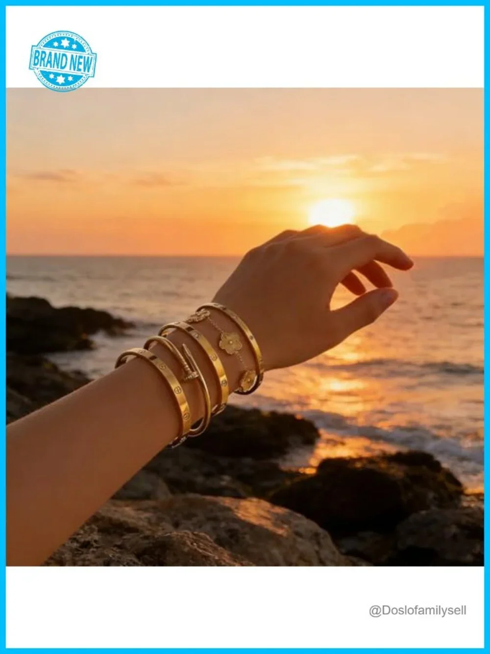5pcs Bracelets Set Stackable Bangle 18K Gold Plated Hypoallergenic Cuff